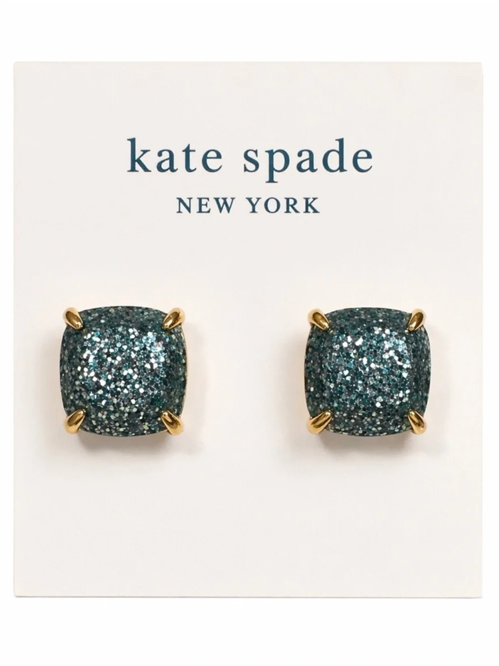 Kate spade New York Small Studs Teal Glitter Stud Earrings w/Gold-Tone brand new